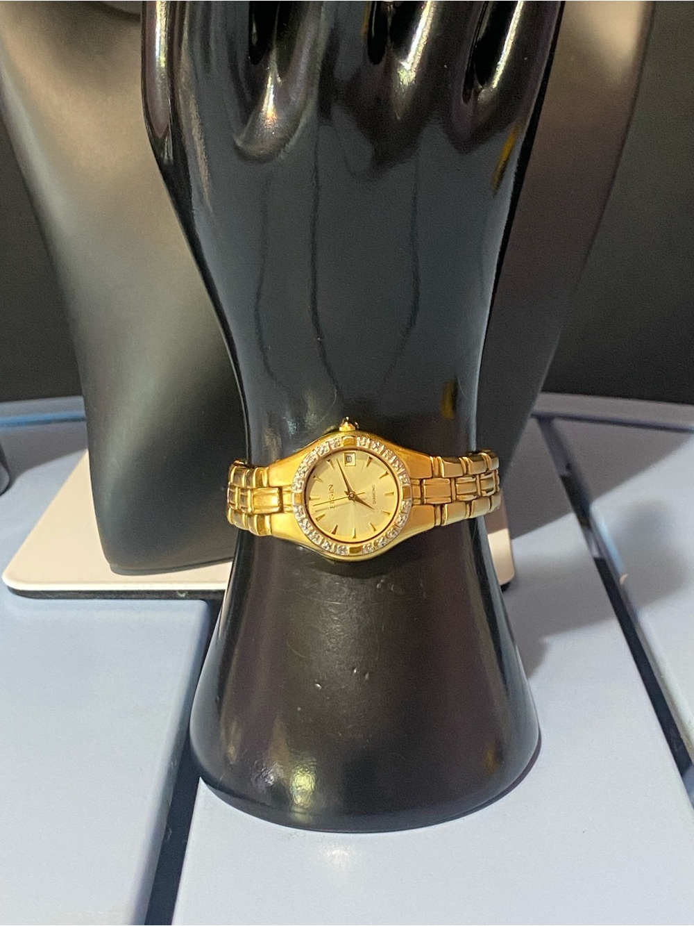 Vintage Gold Elgin Diamond Watch Unisex Analog Watch Bracelet